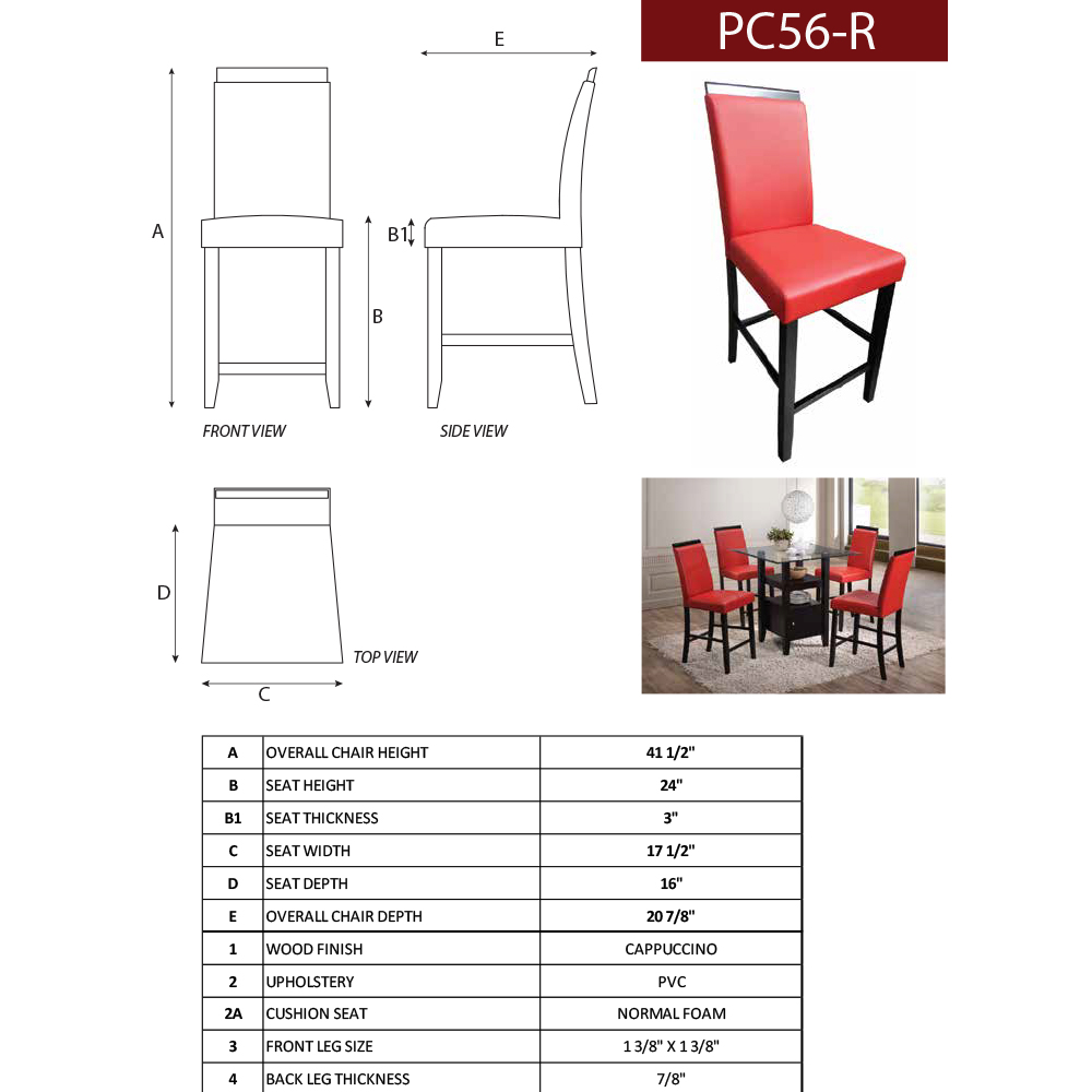 Arecibo Counter Height Parson Chair Red Set Of 2 Taf Furniture