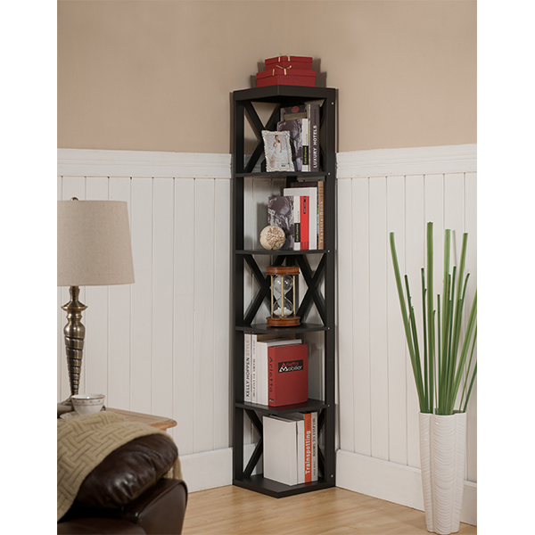 Luca Metal 5-Shelf Corner Bookcase