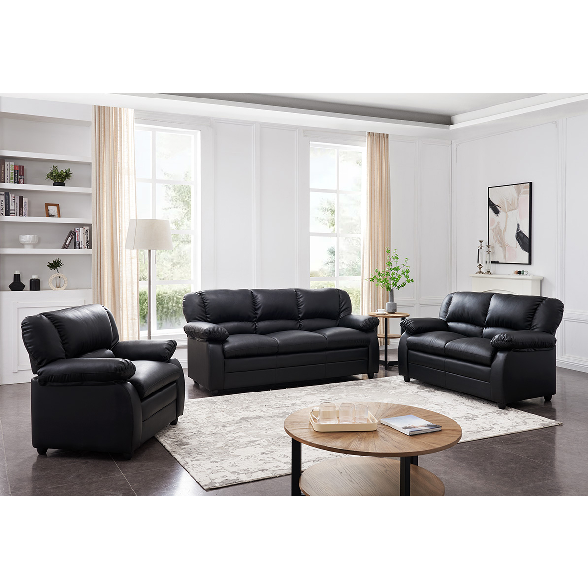 Abanda Leather Living Room Set (Black)