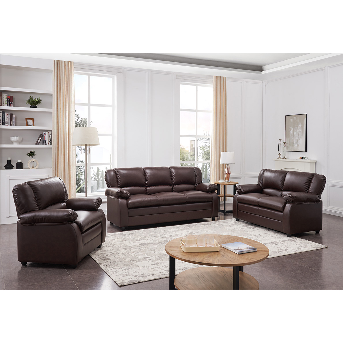 Abanda Leather Living Room Set (Brown)