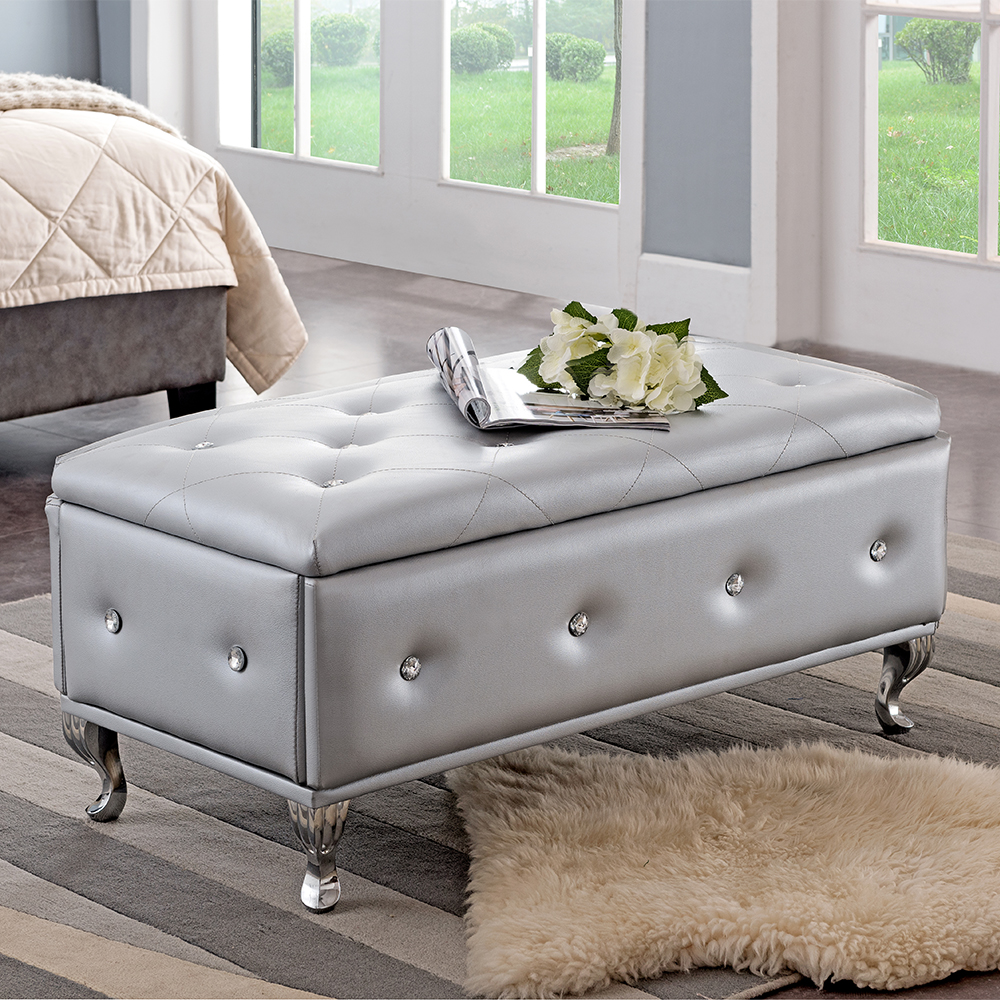Morgan Upholstered Tufted Bench (Silver)