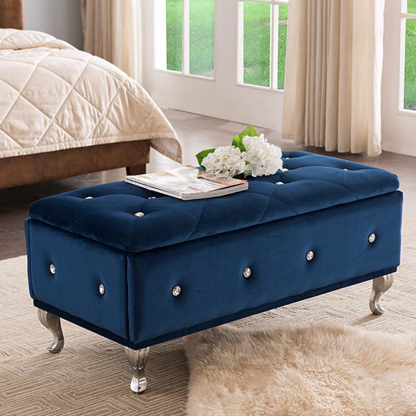 Morgan Upholstered Tufted Bench (Blue)