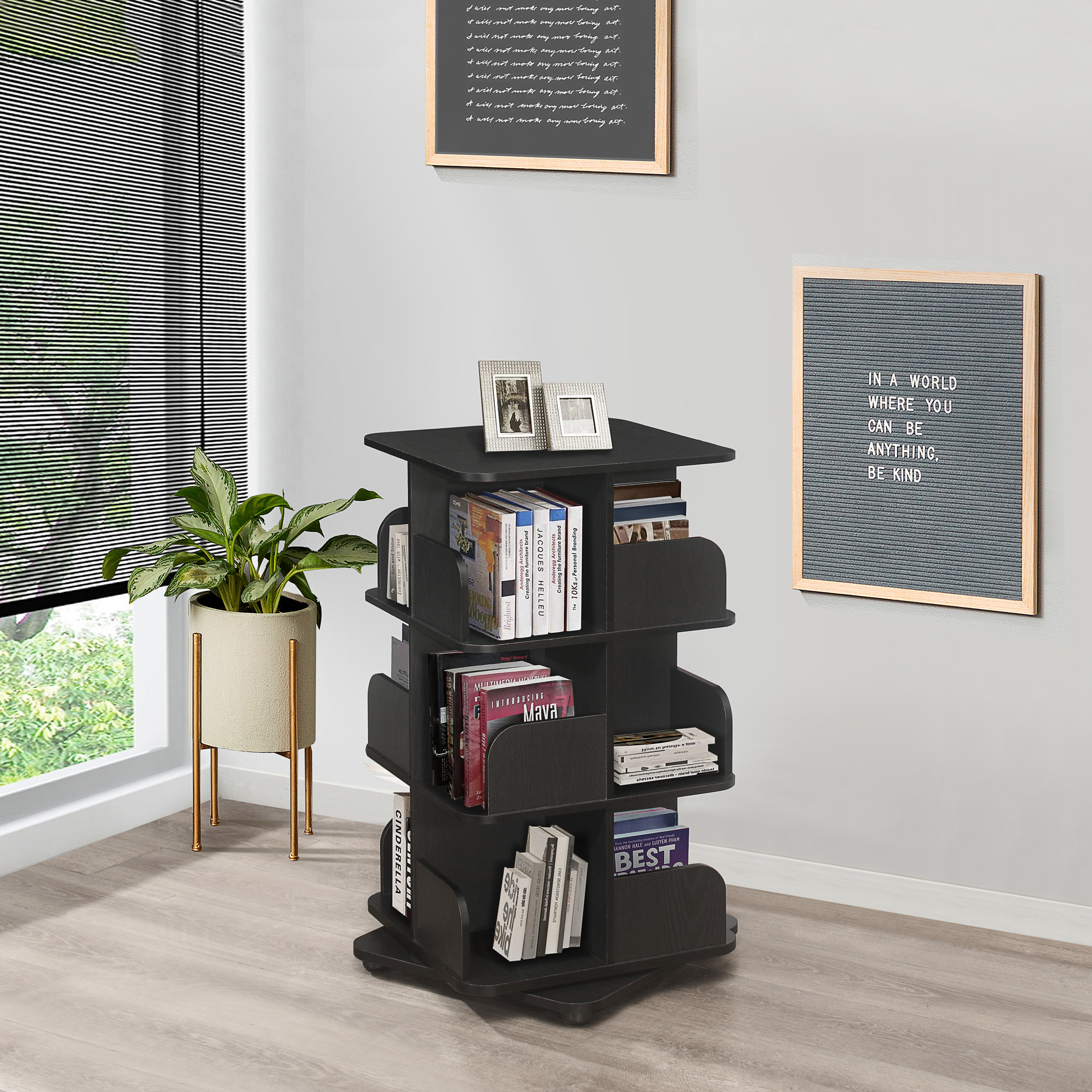Angelica 3-Tier Revolving Bookcase (Black)