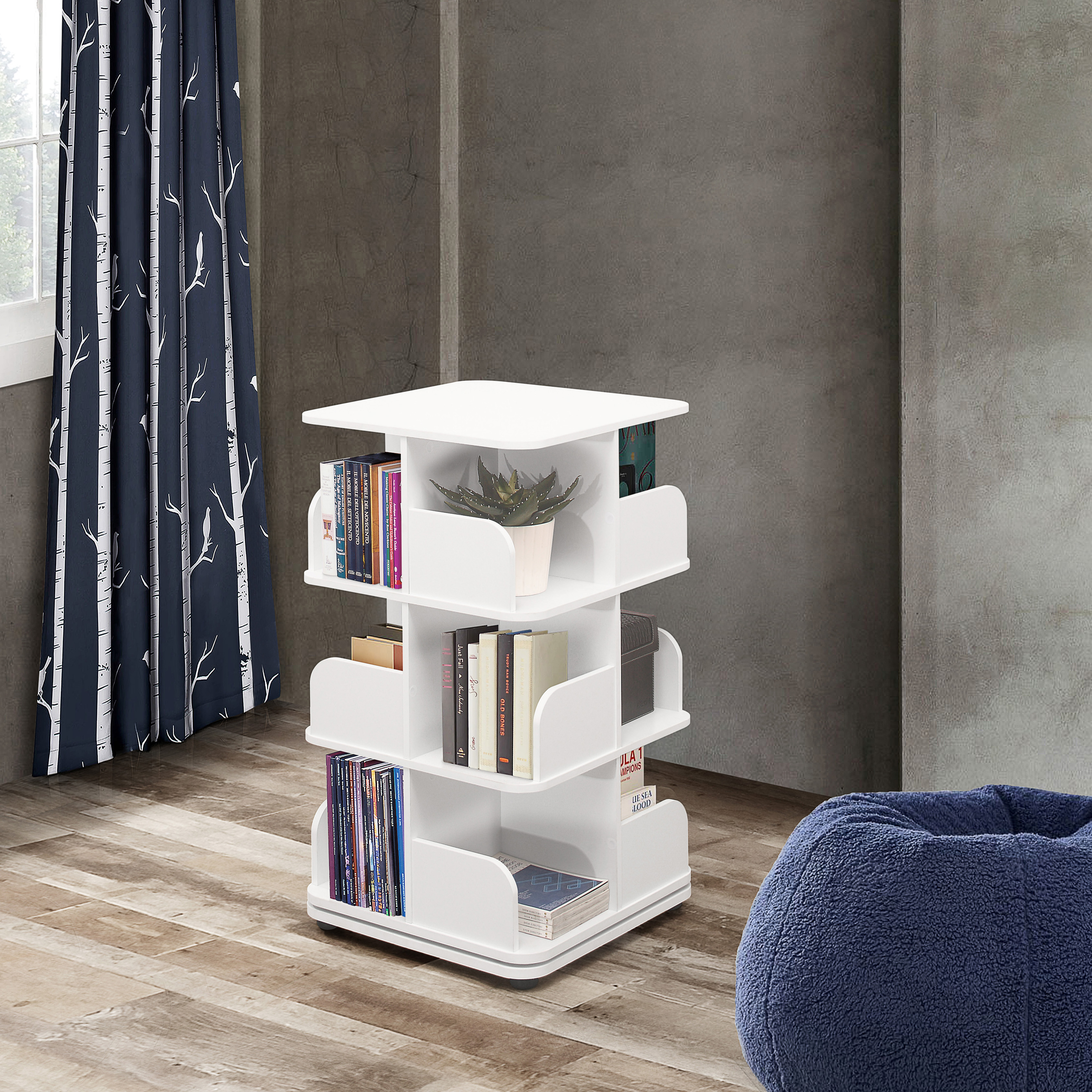 Angelica 3-Tier Revolving Bookcase (White)