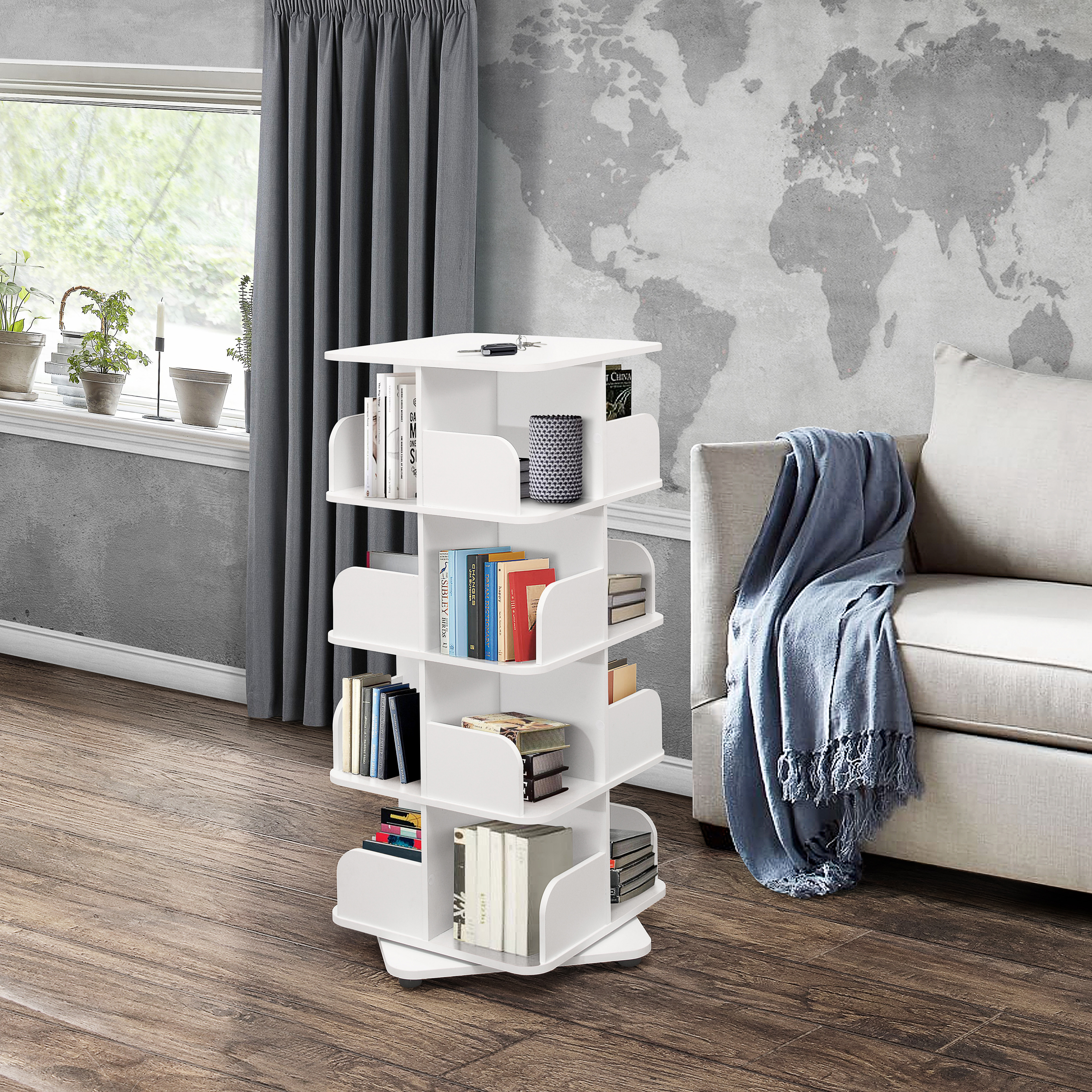 Angelica 4-Tier Revolving Bookcase (White)