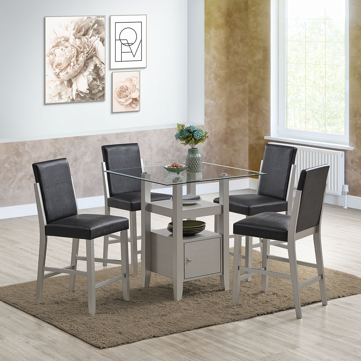 Acelyn Counter Height Dining Set (Black)