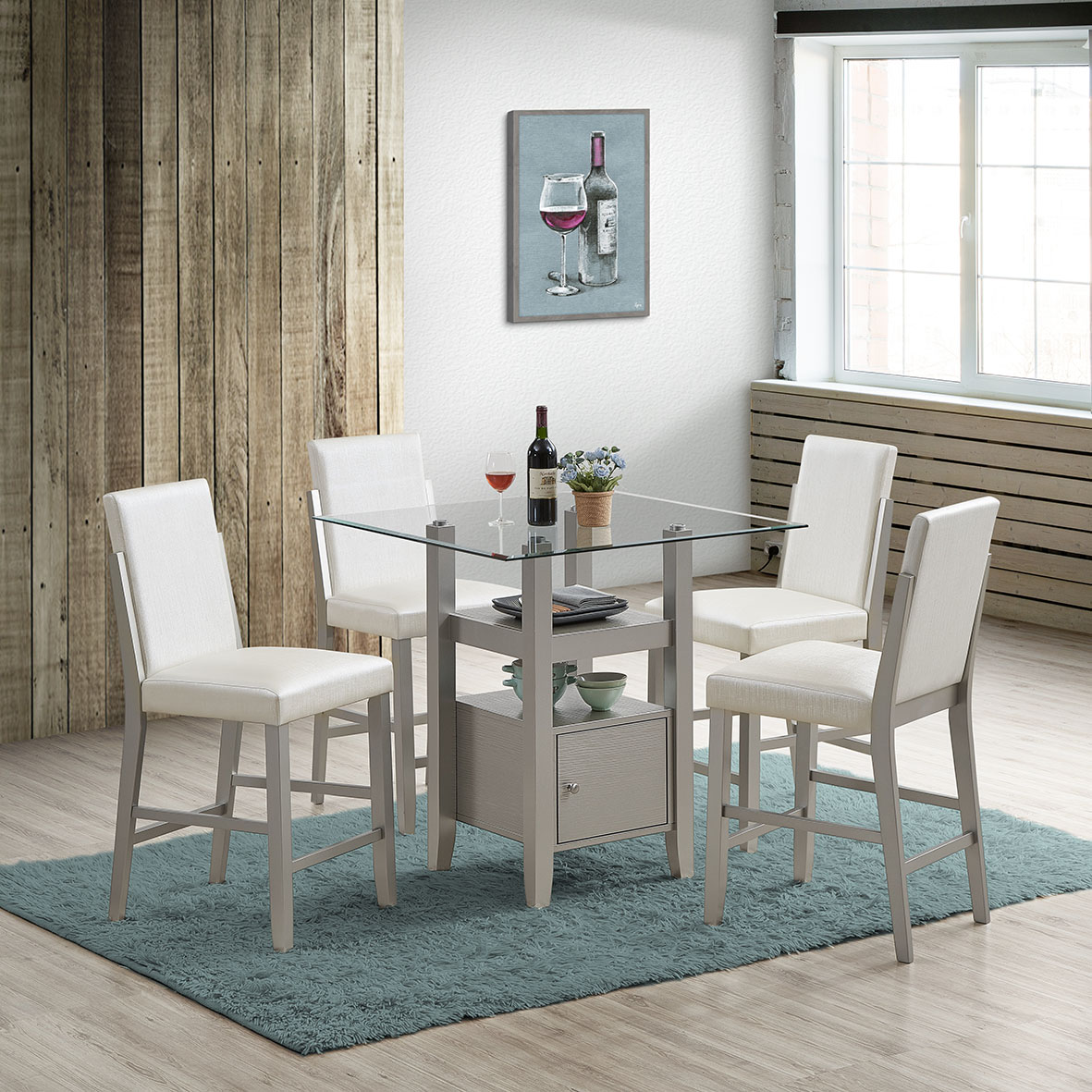 Acelyn Counter Height Dining Set (White)