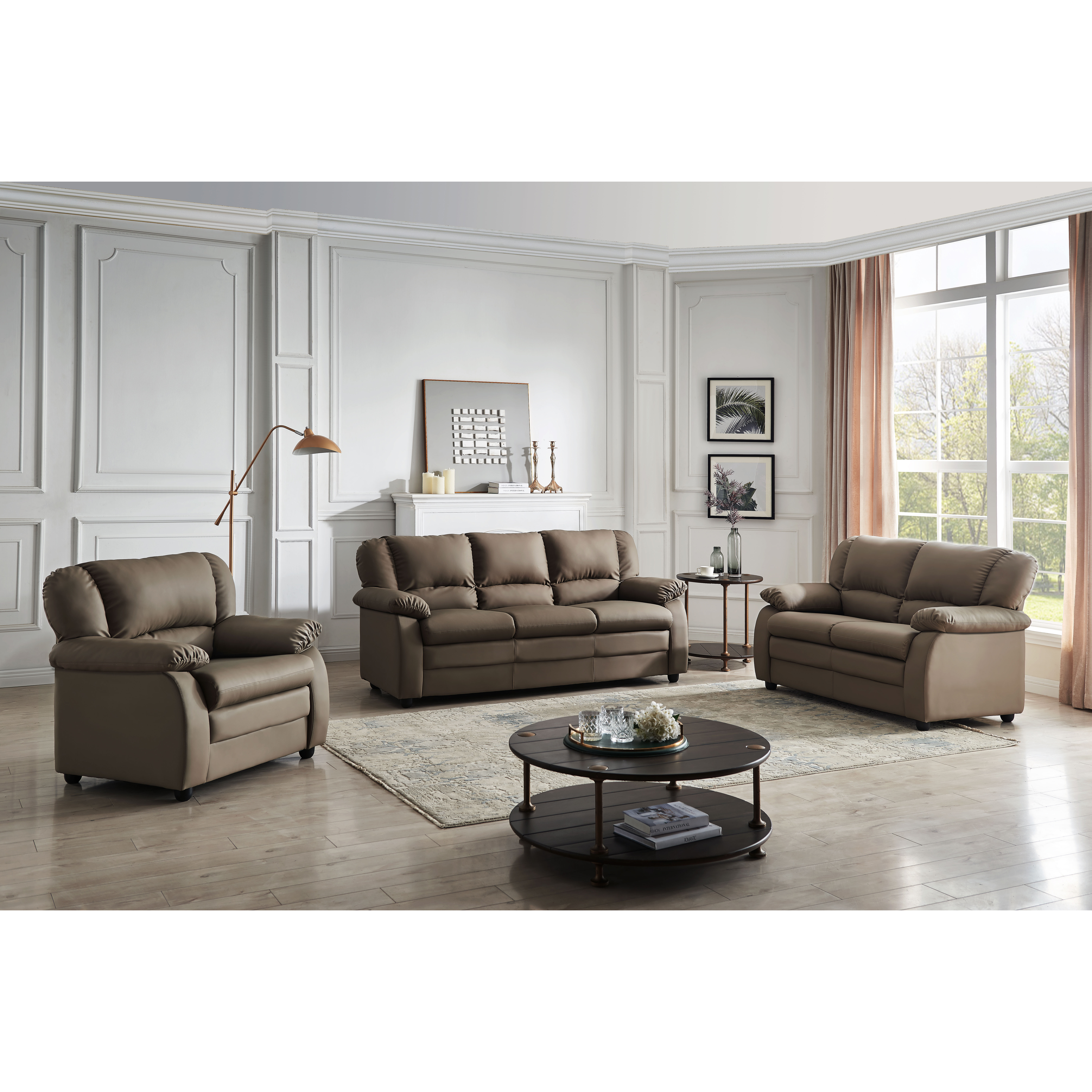 Abanda Leather Living Room Set (Taupe)