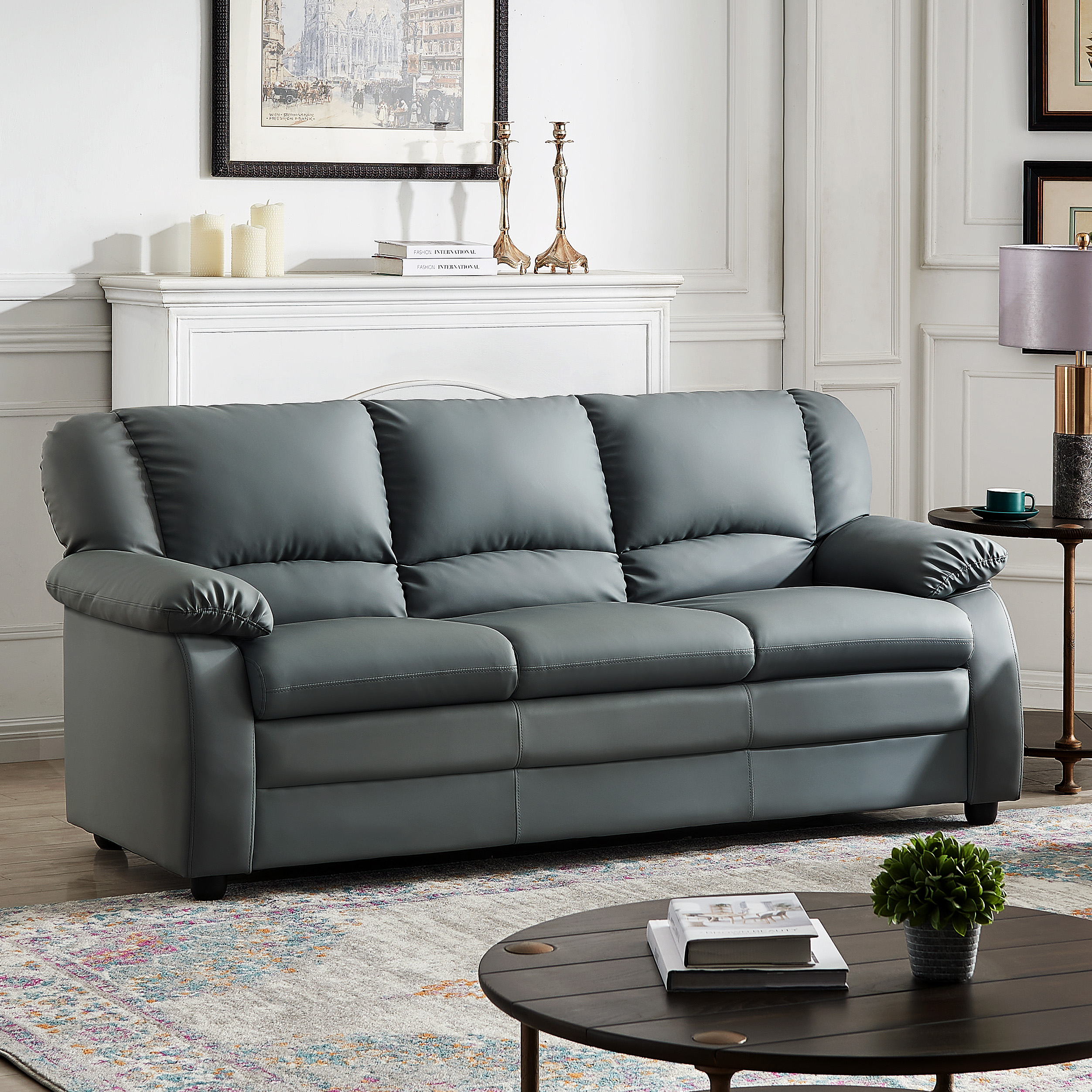 Abanda Leather Sofa (Light Gray)