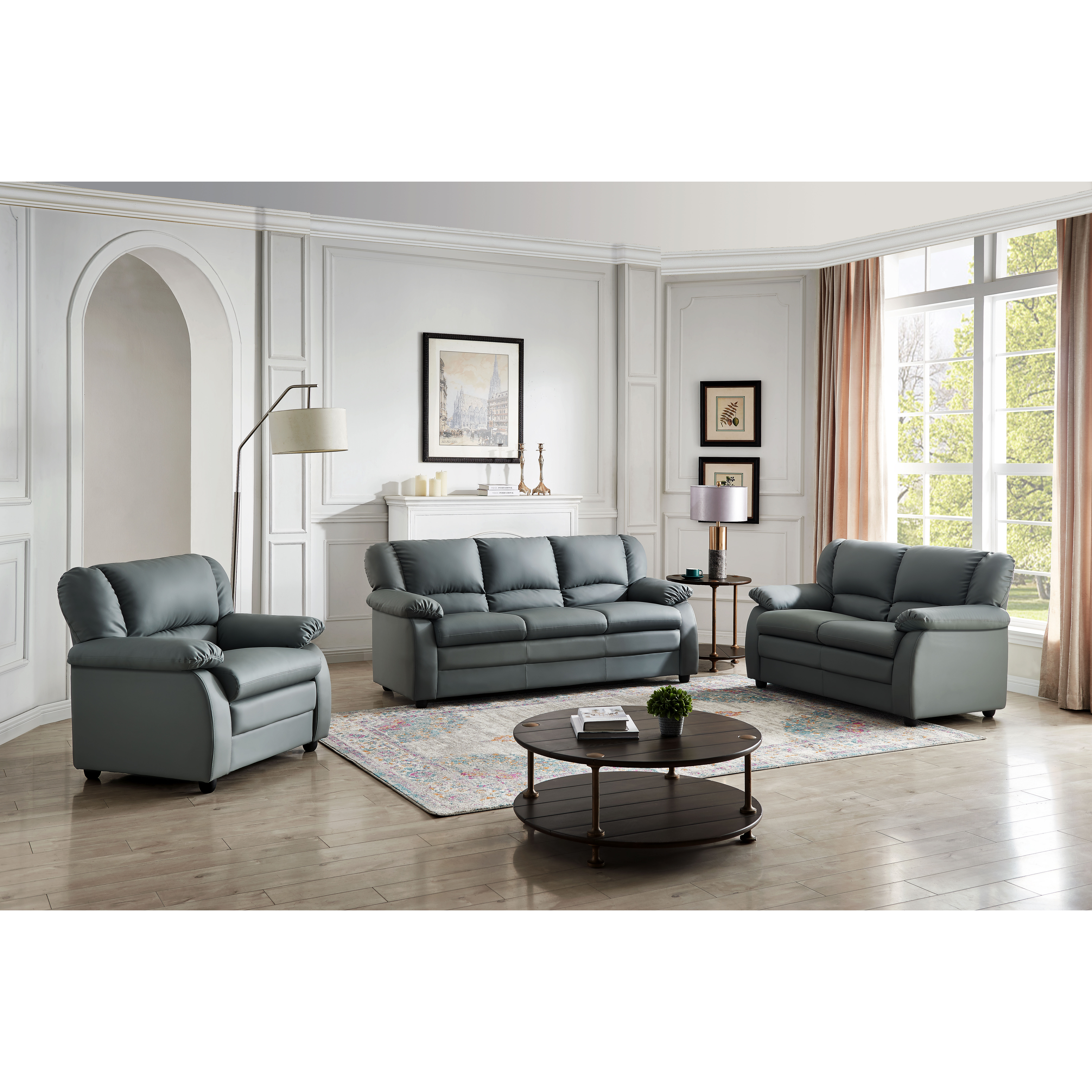 Abanda Leather Living Room Set (Light Gray)