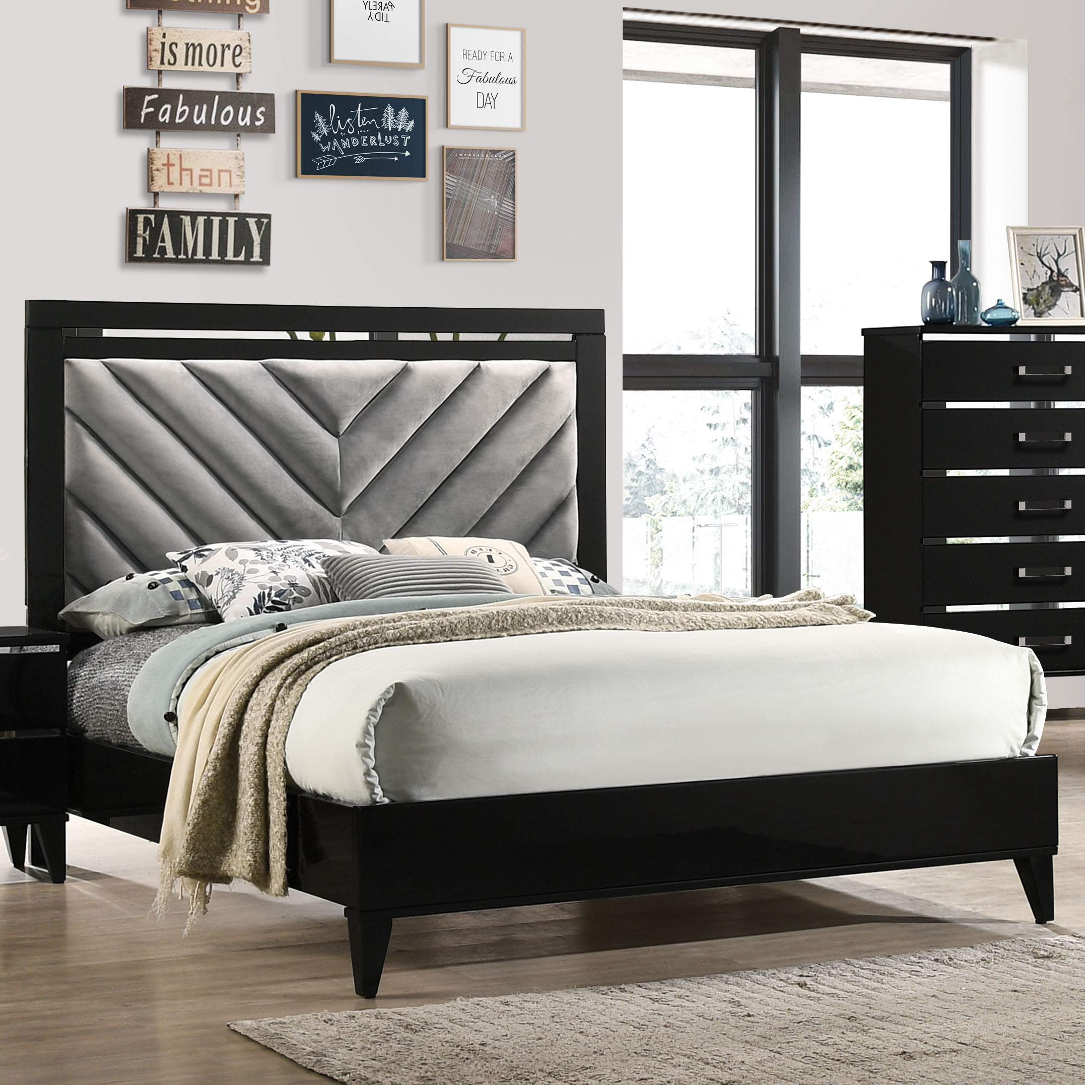 Florissant Upholstered Bed - King/Queen (Black)