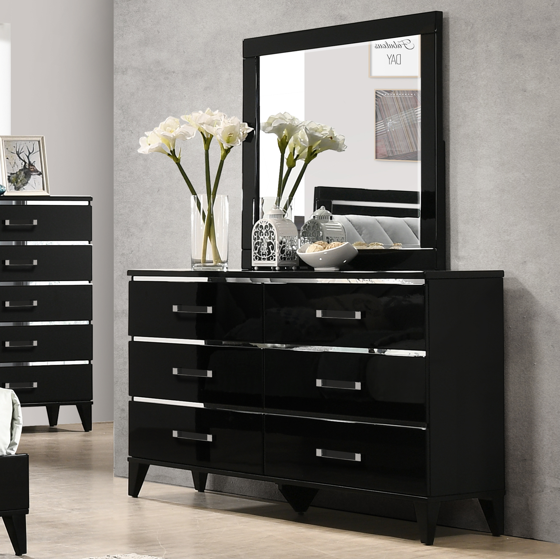Florissant Wood Dresser/Mirror (Black)
