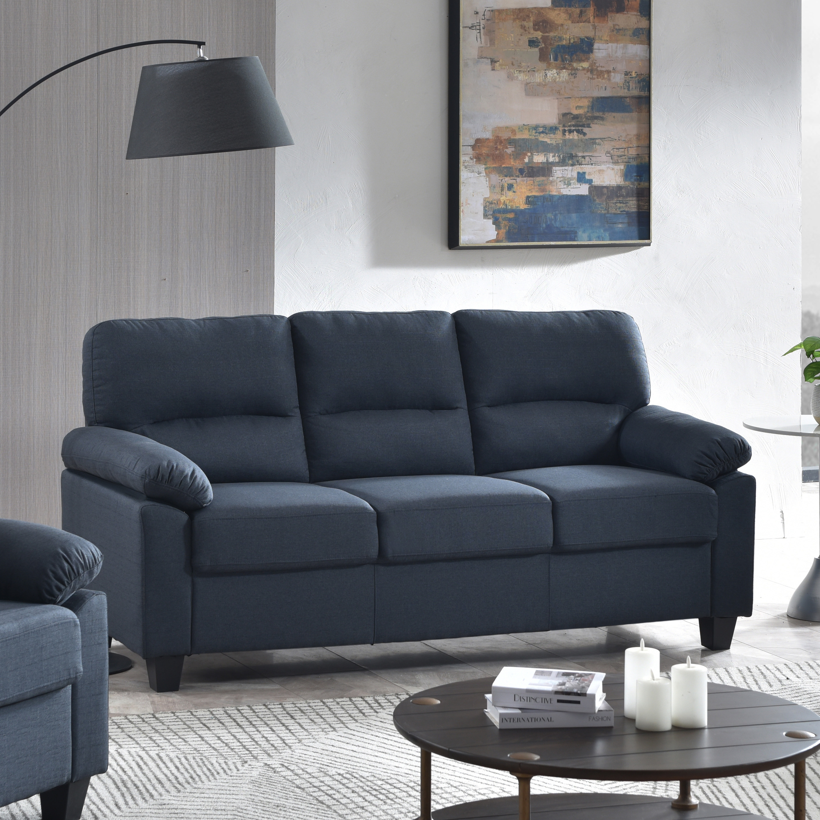 Ames Fabric Sofa (Dark Blue)