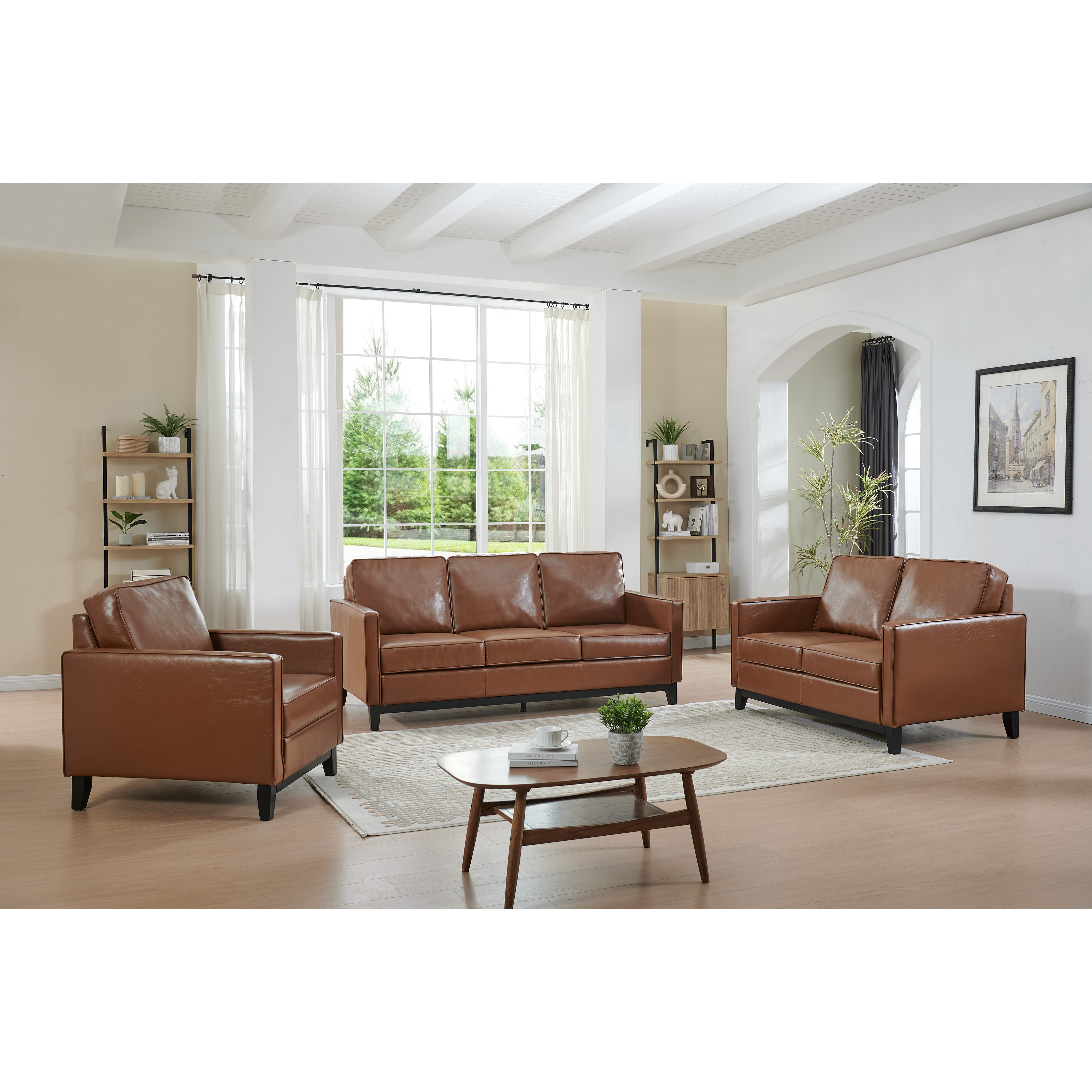 Glover Leather Living Room Set (Brown)