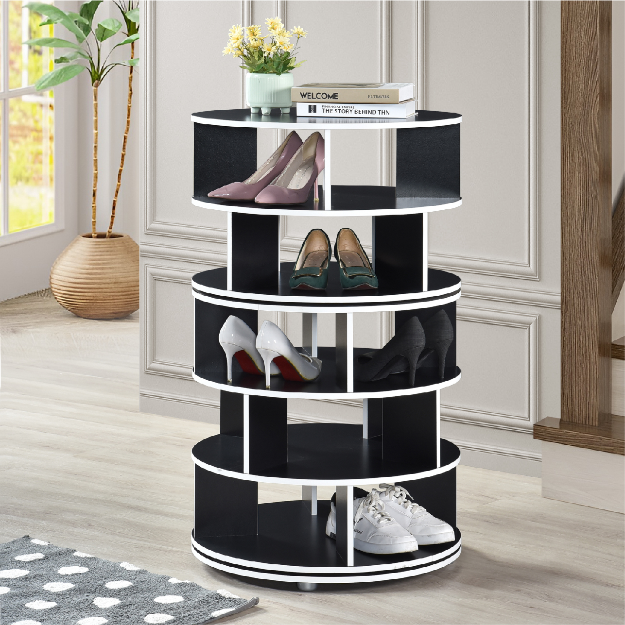 Cassidy 5-Tier Revolving Shoe Rack (Black)