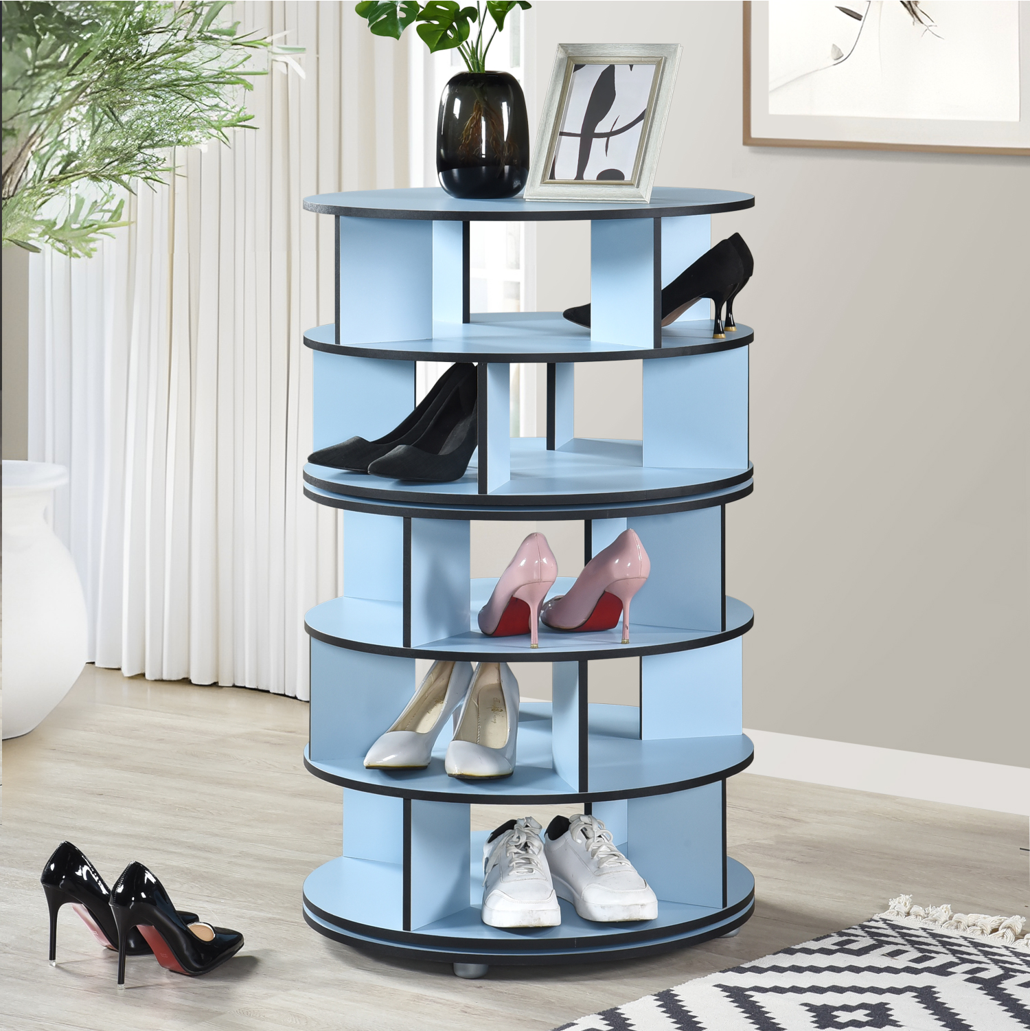 Cassidy 5-Tier Revolving Shoe Rack (Blue)