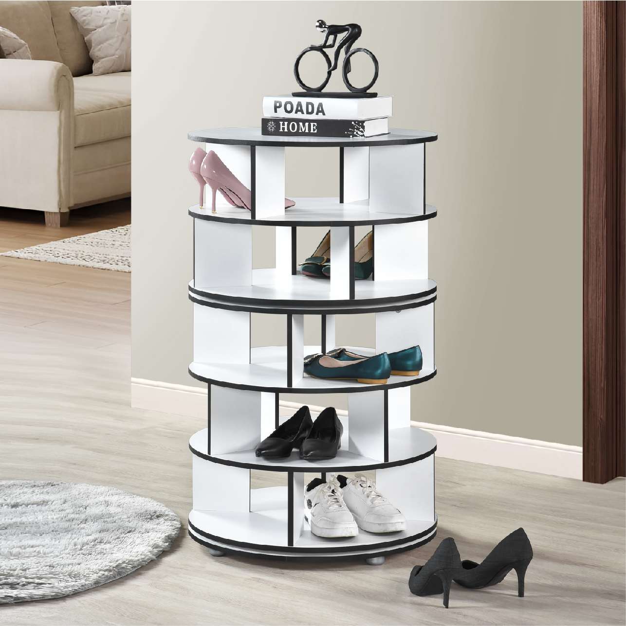 Cassidy 5-Tier Revolving Shoe Rack (White)