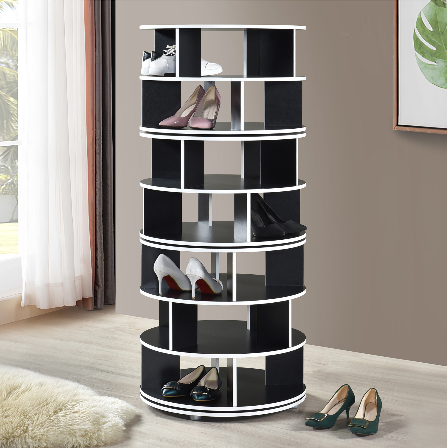 Cassidy 7-Tier Revolving Shoe Rack (Black)