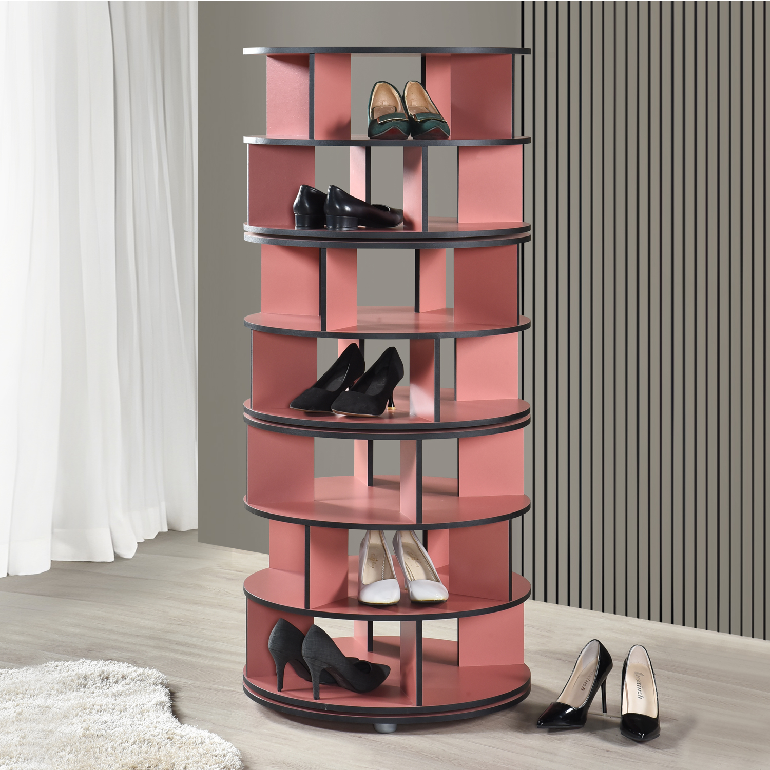 Cassidy 7-Tier Revolving Shoe Rack (Red)