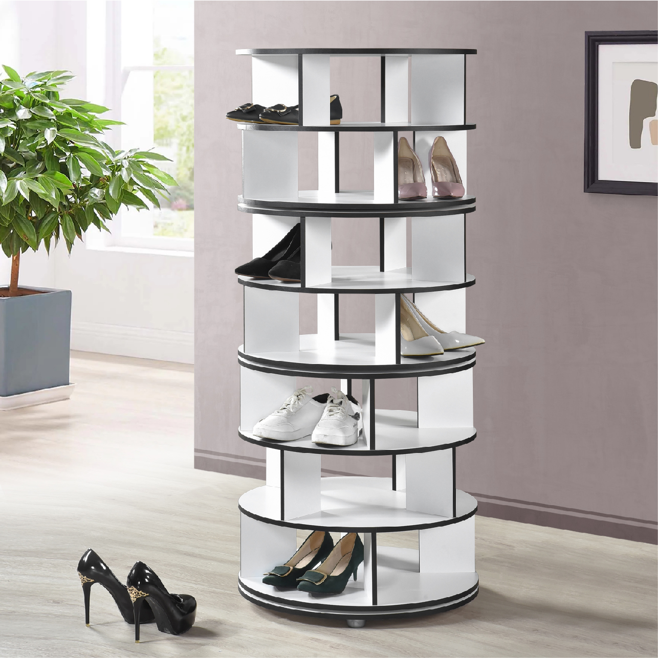 Cassidy 7-Tier Revolving Shoe Rack (White)