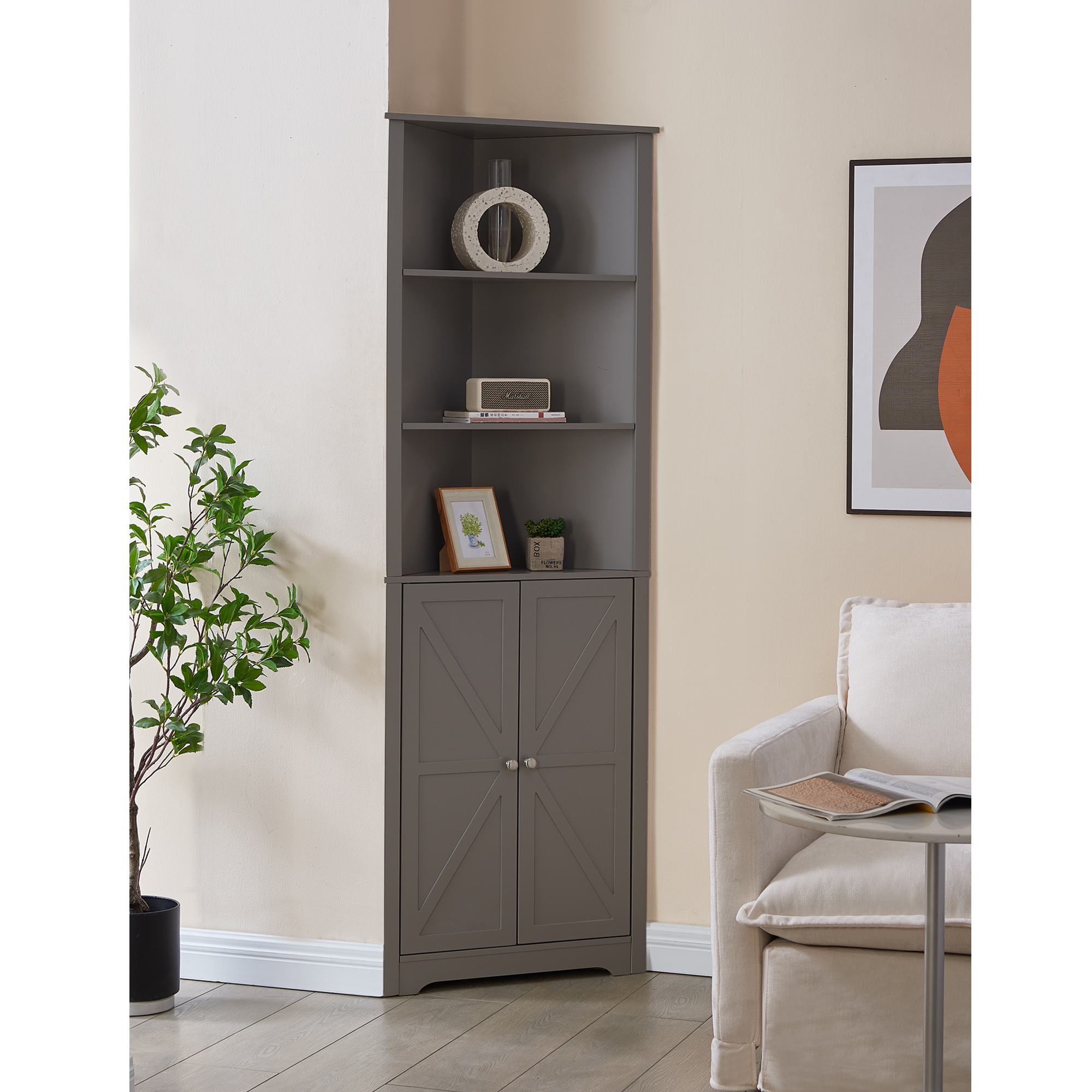 Cecilion Corner Cabinet (Grey)