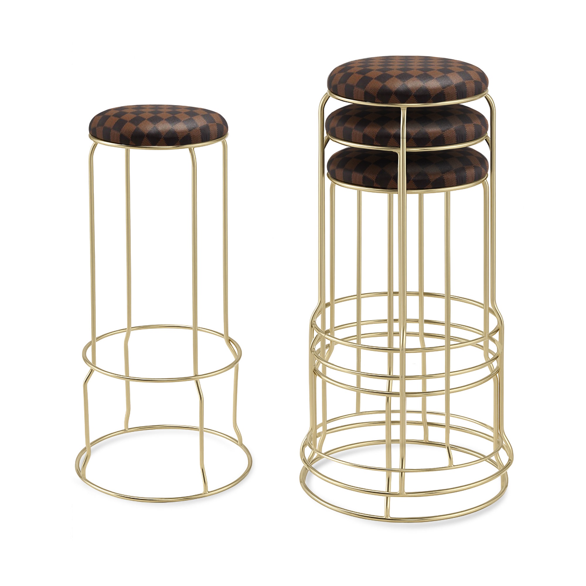 Carmilla Bar Stools - Set of 4 (Checker Brown)