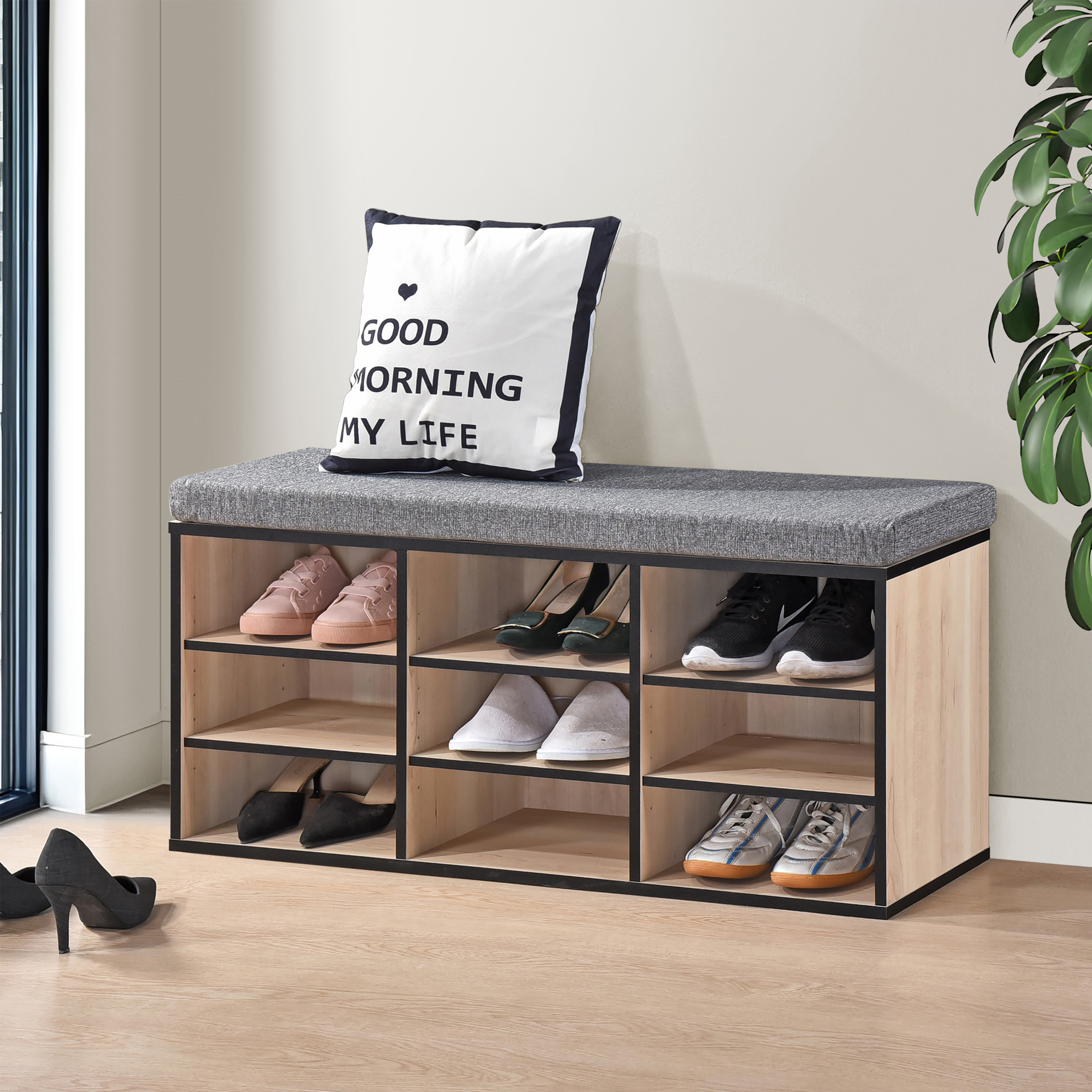 Apollo 9-Cube Shoe Organizer (Oak with Black Edge)